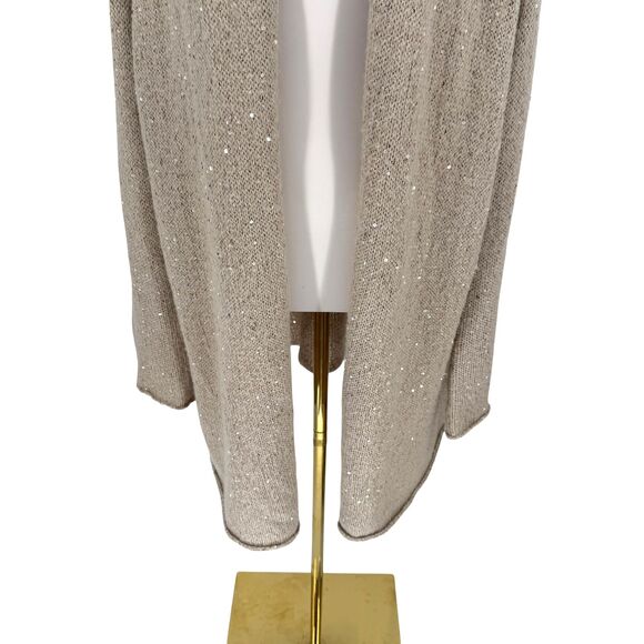 J. Jill Longline Sweater Cardigan 3X Beige Gold Sequins Open Knit Mohair Blend - Picture 5 of 13